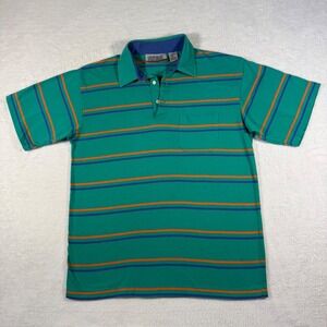 Knightsbridge Menswear Polo Shirt Mens Medium Green Orange Blue Striped Vintage